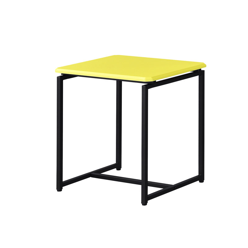 Table basse l 39,5 po x P 19 po et table d'extrémité l 19 po x P 15,5 po x P 21,5 po - table en fibre de carbone et jaune, 2 tables, plateaux de table, structure en métal, pieds réglables, bords biseautés, densité moyenne, coins inclinés
