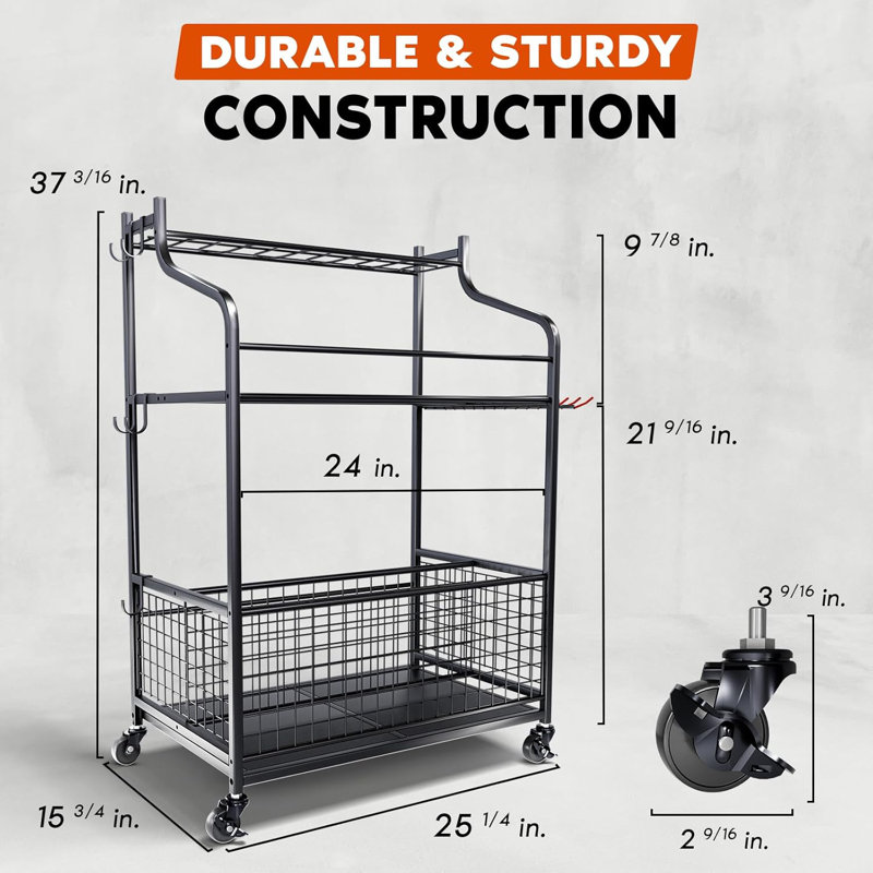 Metal - Garden Tool Organizer - Wheels