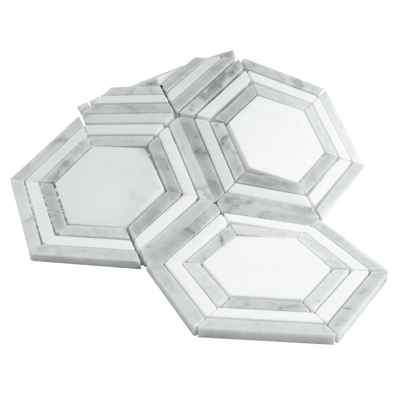 Interspace Honeycomb Polished Marble Tile, White