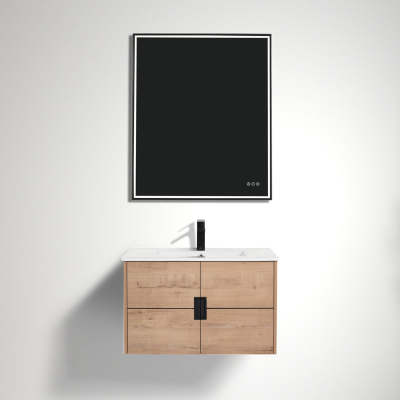 30'' Single Bathroom Vanity with Ceramic Top, Natural