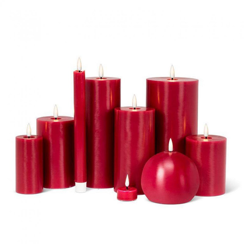 Bougie sans flamme et sans parfum, H 8 po x l 3 po x P 3 po, Rouge, 1