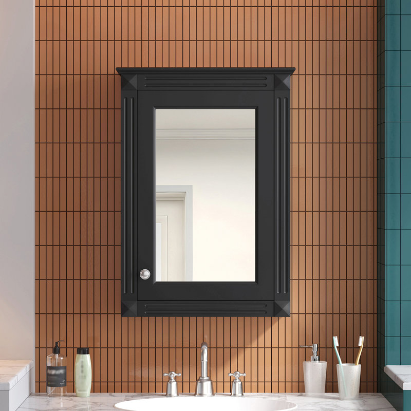 Armoire de rangement murale avec miroir et tablette réglable, Noir