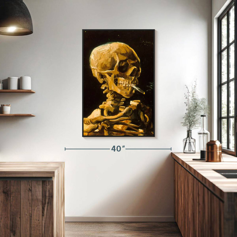 Crâne avec cigarette 1885, Cadre flottant noir, 27 po x 40 po