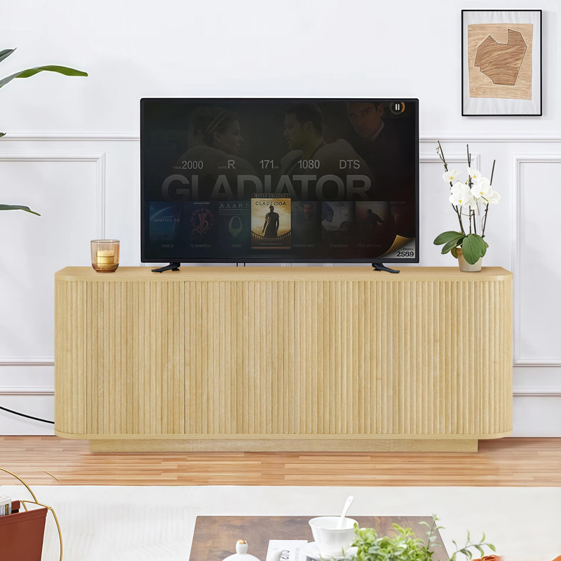 Ebern Designs 64" Vertical-Striped 4-Door Sideboard, Natural Wood