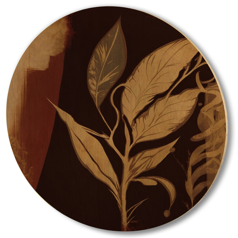 Terra Cotta Chocolate Leaves I - Paysage forêt, impression sur bois brun, H 23 po x l 23 po x P 1 po