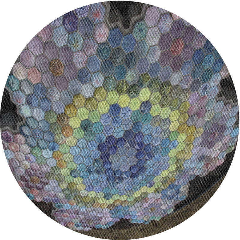 Tapis mauve / brun à motif géométrique tissé à la machine, Rond 7 pi