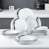 Fiona 18 Pieces Porcelain Square Black and White Dinnerware Sets, Service for 6