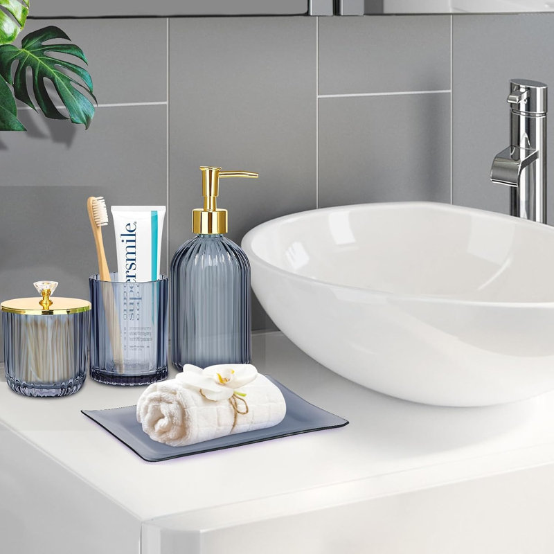 Ensemble d'accessoires de salle de bain en verre, 4 pièces, vert, Bleu
