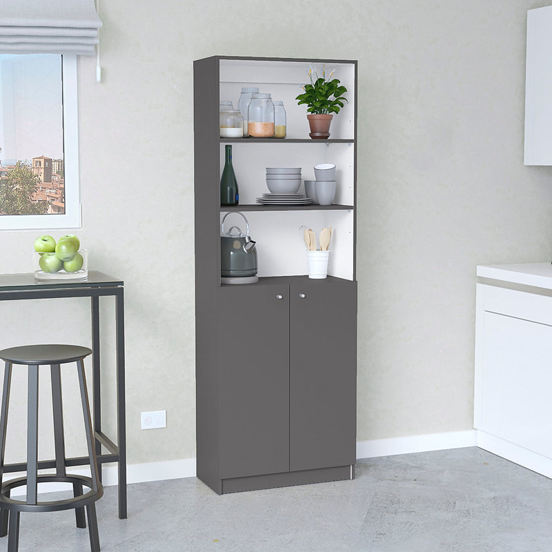 Home 2-Door Bookcase, Modern Storage Unit With Dual Doors And Multi-Tier Shelves, Gray