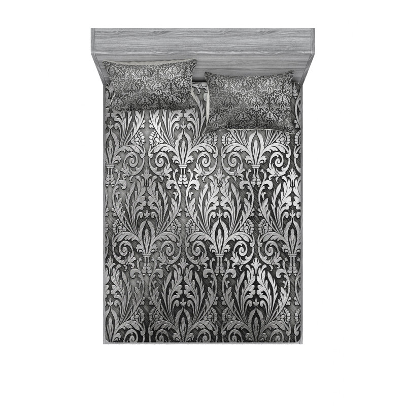 Microfiber Paisley Sheet Set, Queen Sheet Set with 2 Pillowcases, Damask
