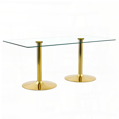 Rectangular Glass Dining Table with Gold Metal Legs (71" x 35.4", Seats 6-8)