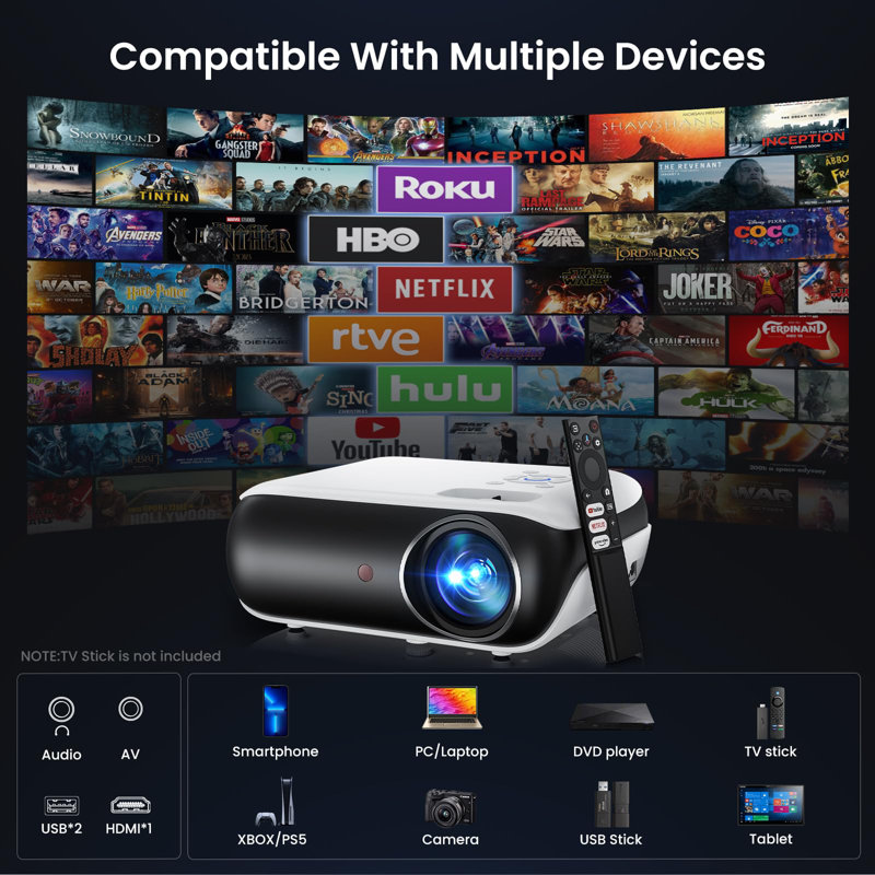 Smart Projector, 4K UHD Home Theatre With Dolby Sound, Wi-Fi & Bluetooth, Built-In Streaming Apps, Compatible With Games Consoles & Smartphone, Indoor & Outdoor Use