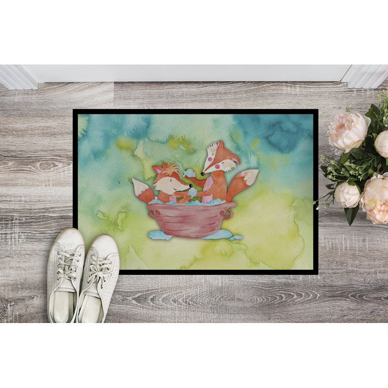 Tapis de salle de bain extérieur anti-dérapant en aquarelle foxes, Rectangle 1 pi 6 po x 2 pi 3 po