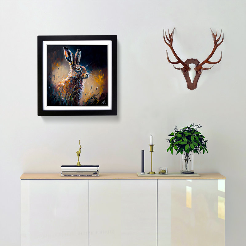Hare Palette Knife Painting - Framed Print, Black