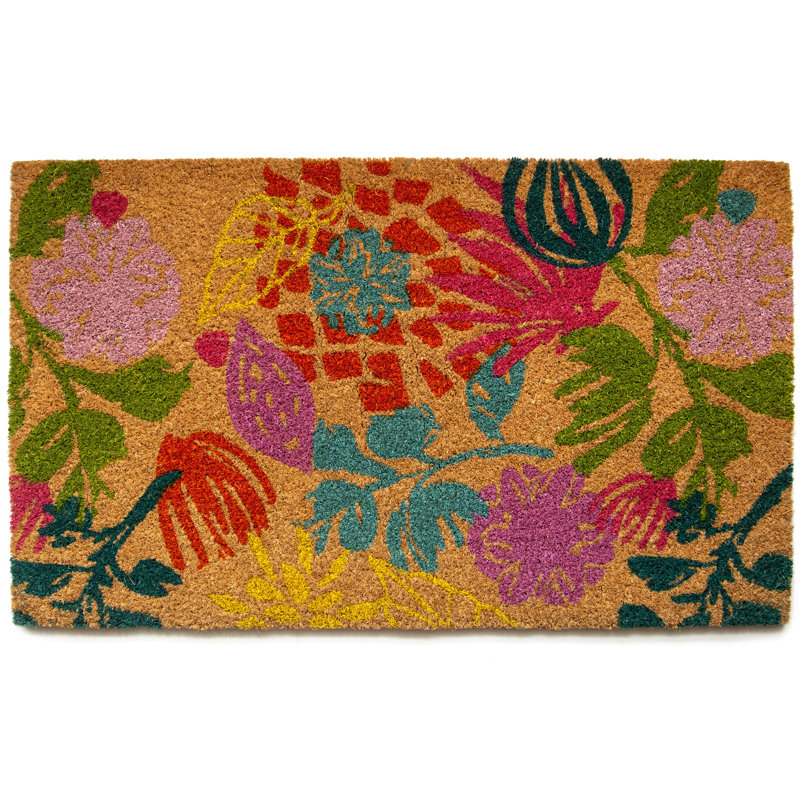 Tapis floral en fibre de coco