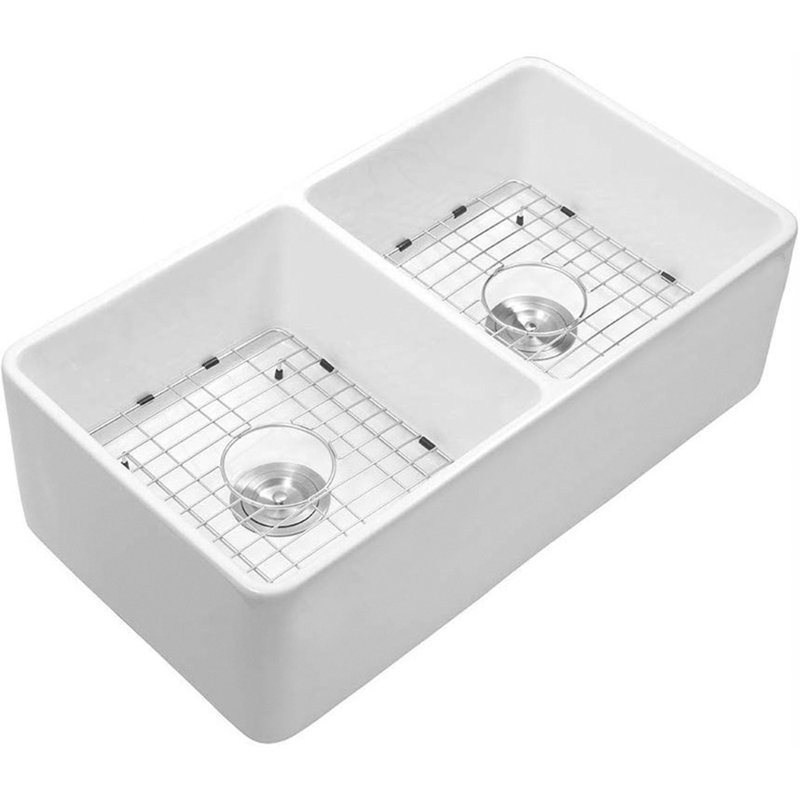 Évier de cuisine à double cuve campagne l 32 po x l 20 po avec filtre à panier