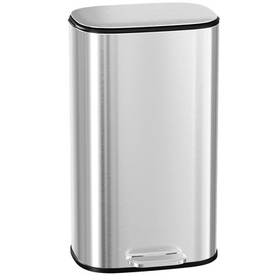 Poubelle de cuisine 8 gallons / 30L avec couvercle et poignée à fermeture lente, poubelle de cuisine ovale avec seau intérieur amovible et pédale, acier inoxydable brossé, pour la maison, le bureau (argent)