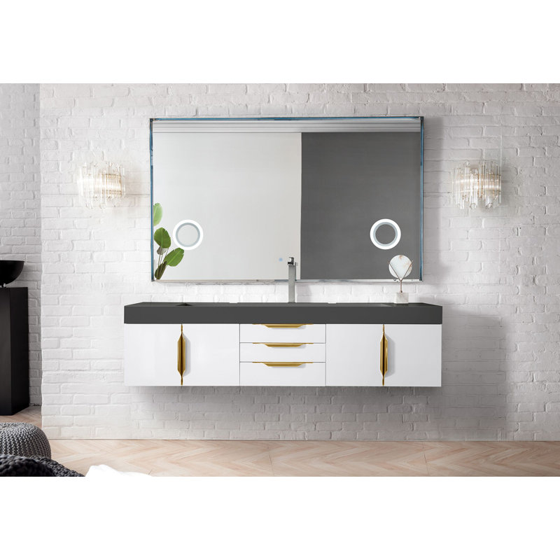 Mercer Island 72'' W Single Vanity, Glossy White, Dusk Gray, Radiant Gold