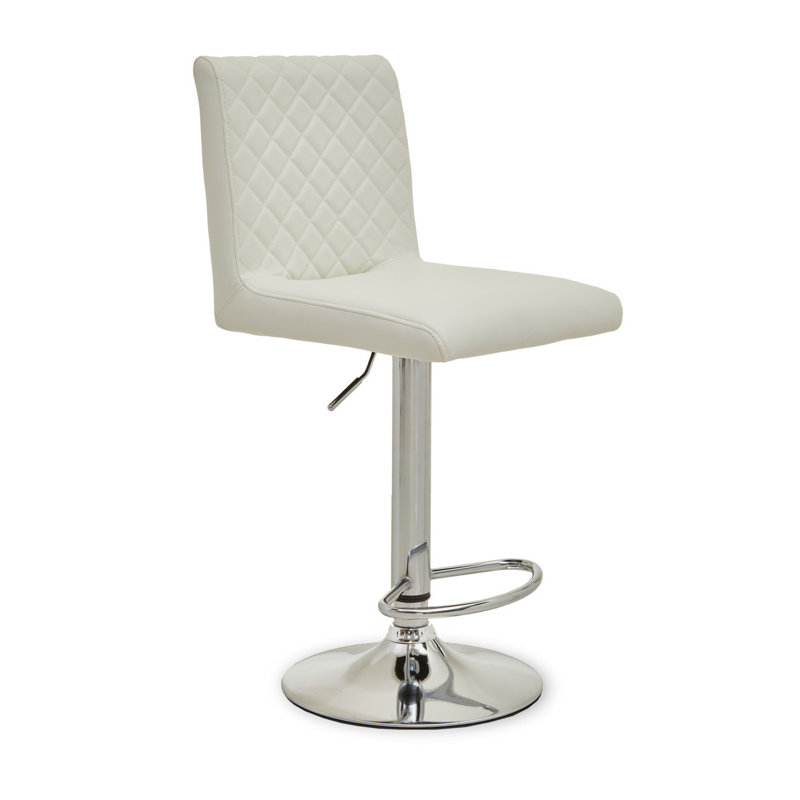 Wilksboro Swivel Upholstered Adjustable Height Counter Stool with Metal Frame, Silver, White