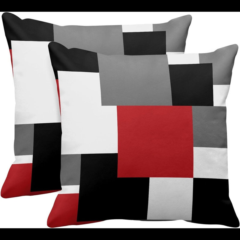 Housses de coussin géométriques rouges, noires et grises