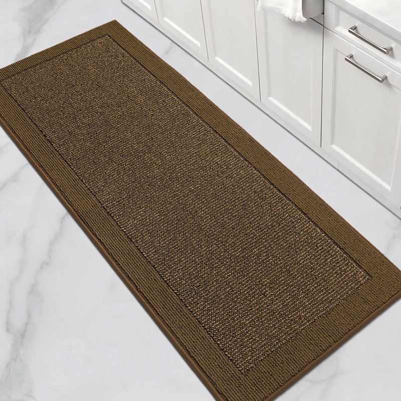 Tapis de cuisine antidérapant et moelleux 2 pièces, Tapis de couloir 24 po x 60 po, Brun