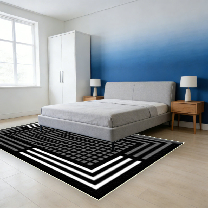 Contemporary Stripe Design High Traffic Area Rug 7'10" x 10' Black, Rectangle 5'3" x 7'7"