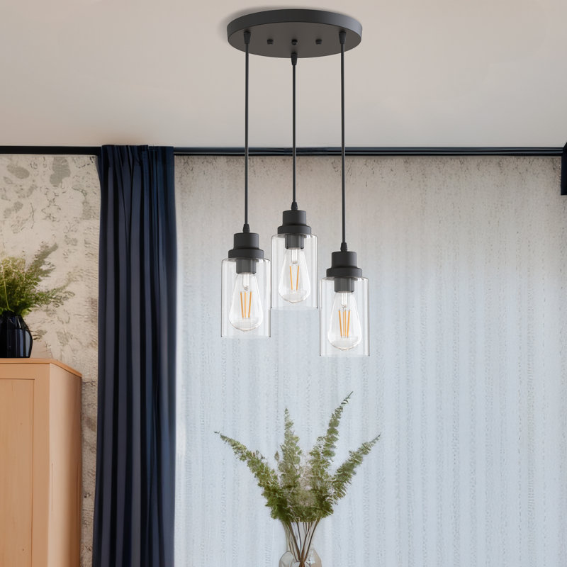 Nashra 3 - Light Dimmable Linear Cylinder Kitchen Island Pendant, Matte Black