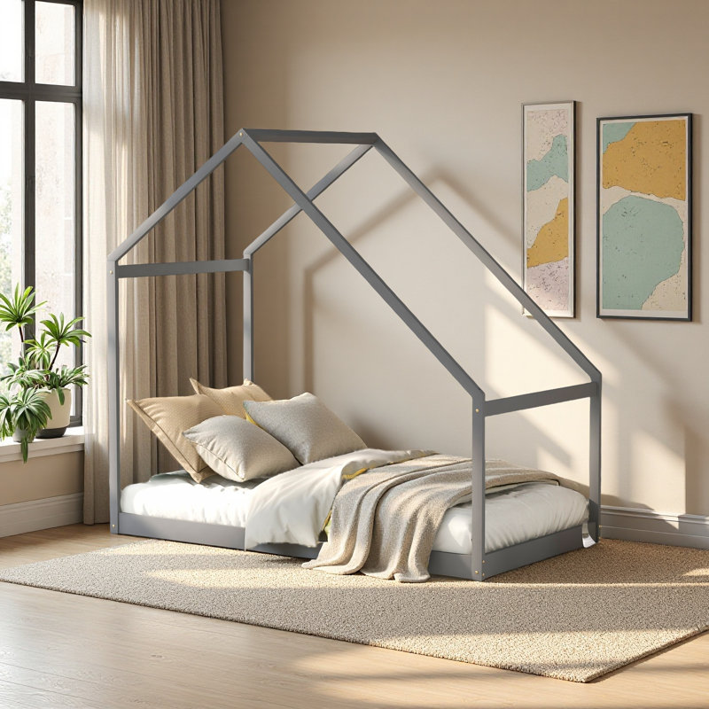 Lit simple en bois, Gris