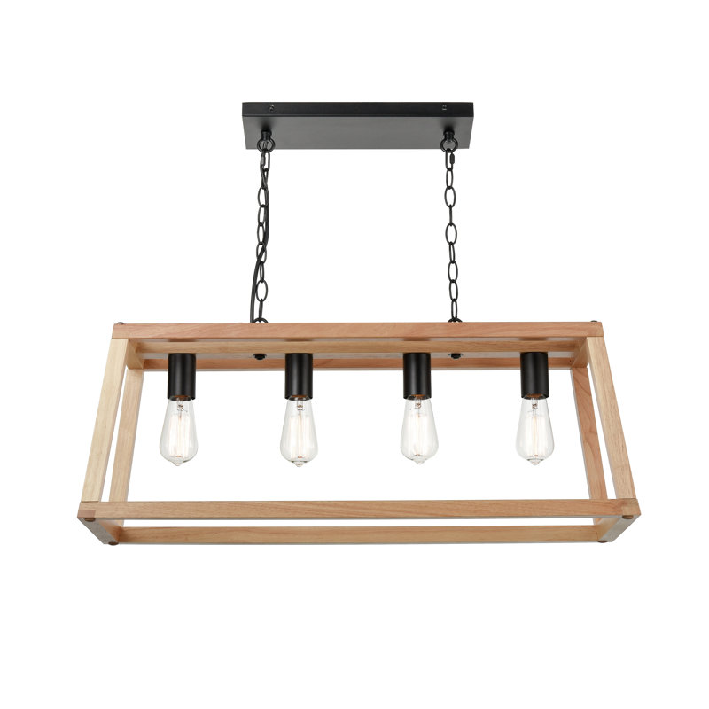 Luminaire suspendu linéaire pour îlot de cuisine 4 lumières Rosenberger, Naturel