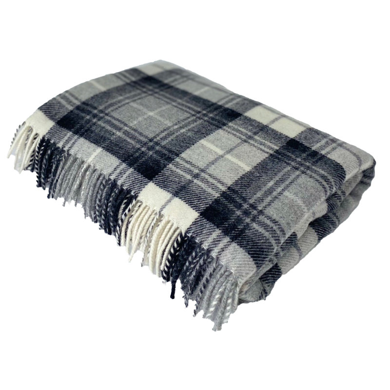 Merino Lambswool Throw/Blankets Hand Woven Blanket, Black/Gray Geometric