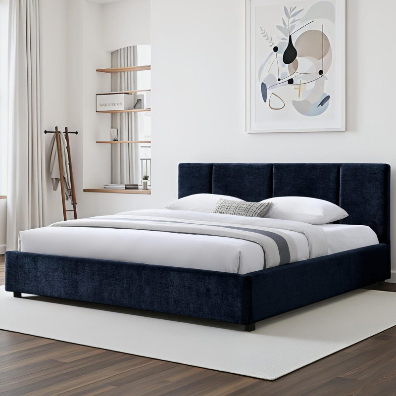 Condit Upholstered Platform Bed, King, Blue