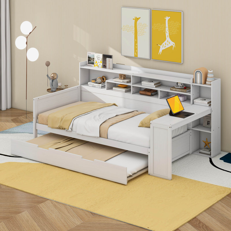 Daybed With Trundle And Bookcase, Twin, Antique White