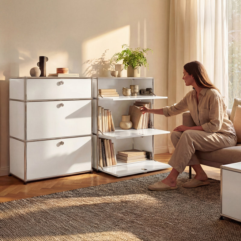 Buffet modulaire en métal, armoire de rangement décorative moderne, Blanc