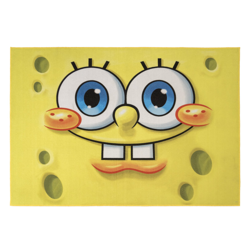 Licenced Nickelodeon SpongeBob Face Yellow Black Youth Digital Printed Non-Slip Area Rug