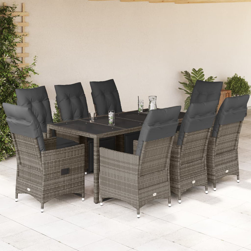 Bistro Set Grey Poly Rattan Adjustable Armrests, 8