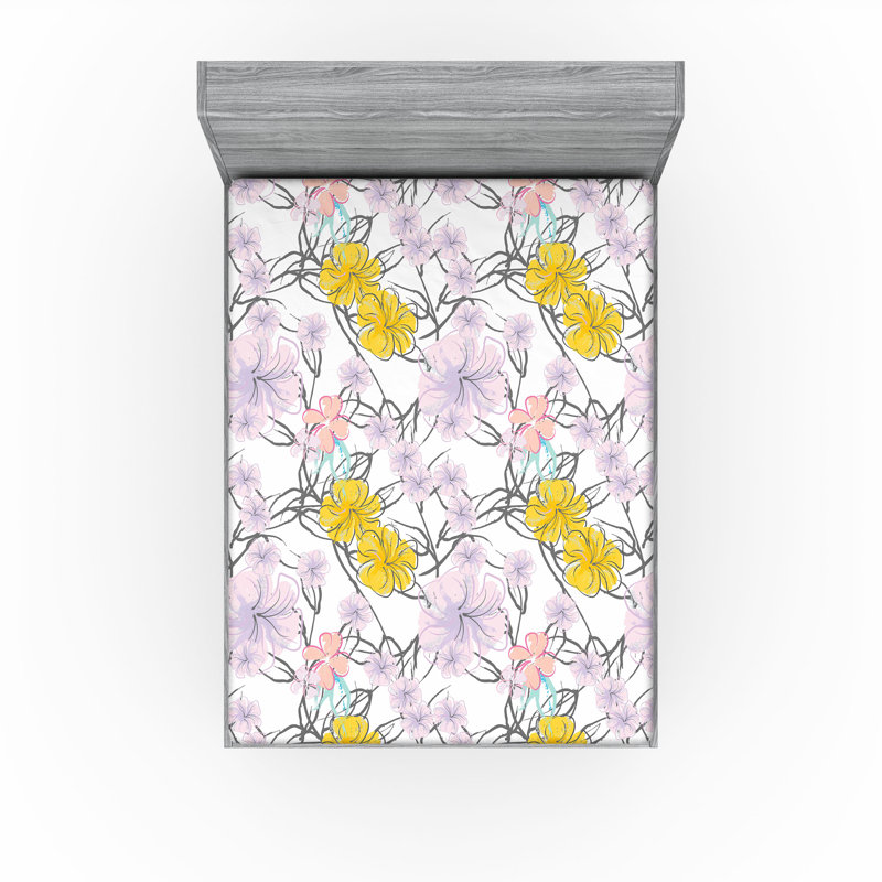 Drap-housse à motif floral Ambesonne, Moutarde, mauve pastel / floral, Drap-housse très grand californien