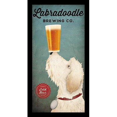 White LabraDoodle Brewing Co' by Ryan Fowler Framed Graphic Art -  Buy Art For Less, IF WAP 21088 24x12 1.25 Black
