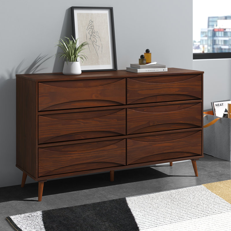 Amoakuh 6 Drawer Solid Wood Double Dresser, Walnut