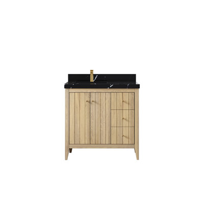 Atlanta Oak Wood 36 In. W X 22 In. D Left Offset Sink Bathroom Vanity With 2 In.