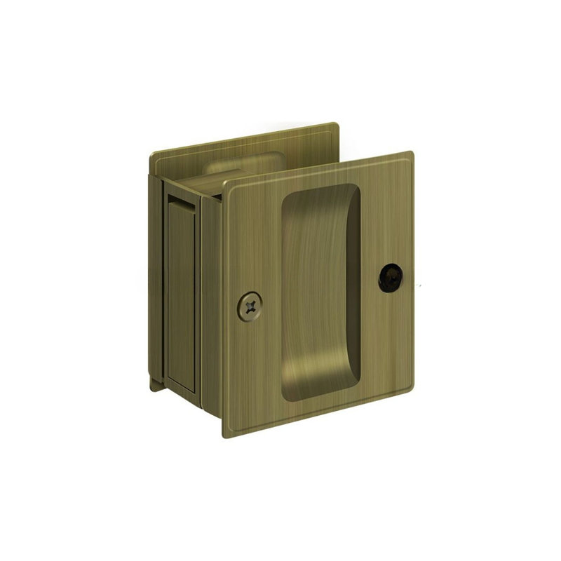 Deltana SDP25U5 Pocket Lock, 2-1/2" x 2-3/4" Passage in Antique Brass, Antique Brass