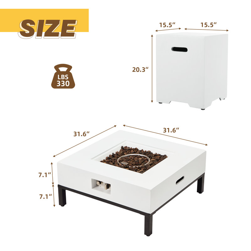 Foyer de table d'extérieur au propane 2 pièces 2 pièces 32 "avec support de réservoir et tablettes