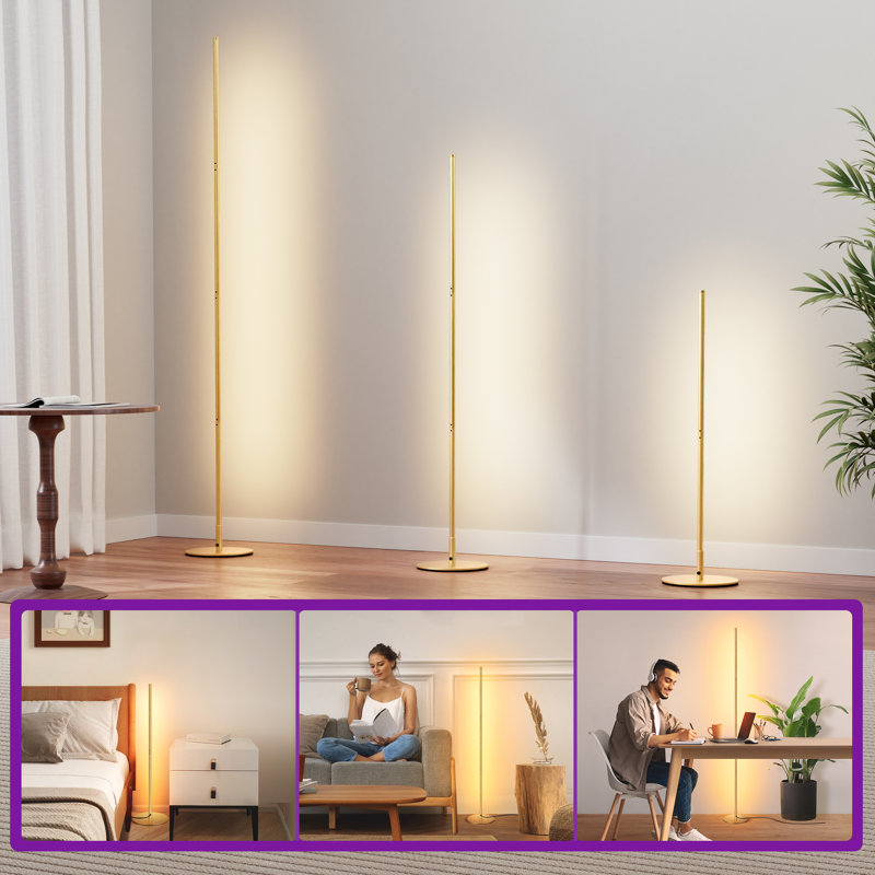 Adjustable Height Dimmable LED Corner Floor Lamp with Remote Control, 1, Gold