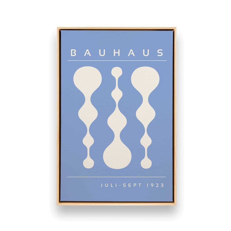 Affiche rétro Bauhaus II , H 18,75 po x l 12,75 po, Bleu clair / blanc cassé, Érable américain