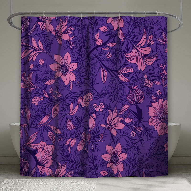 Rideaux de douche Floral Botanical Illustration, L 70 po x H 93 po, Medium Purple Light Pink