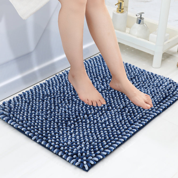 Simply Essential Memory Foam Bath Mat - Medium Blue, 17 x 24 in