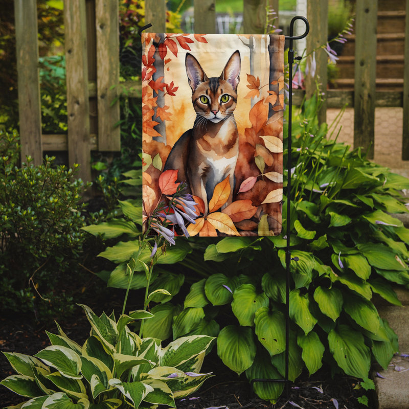 Chat en feuilles d'automne drapeau de jardin, Abyssinien