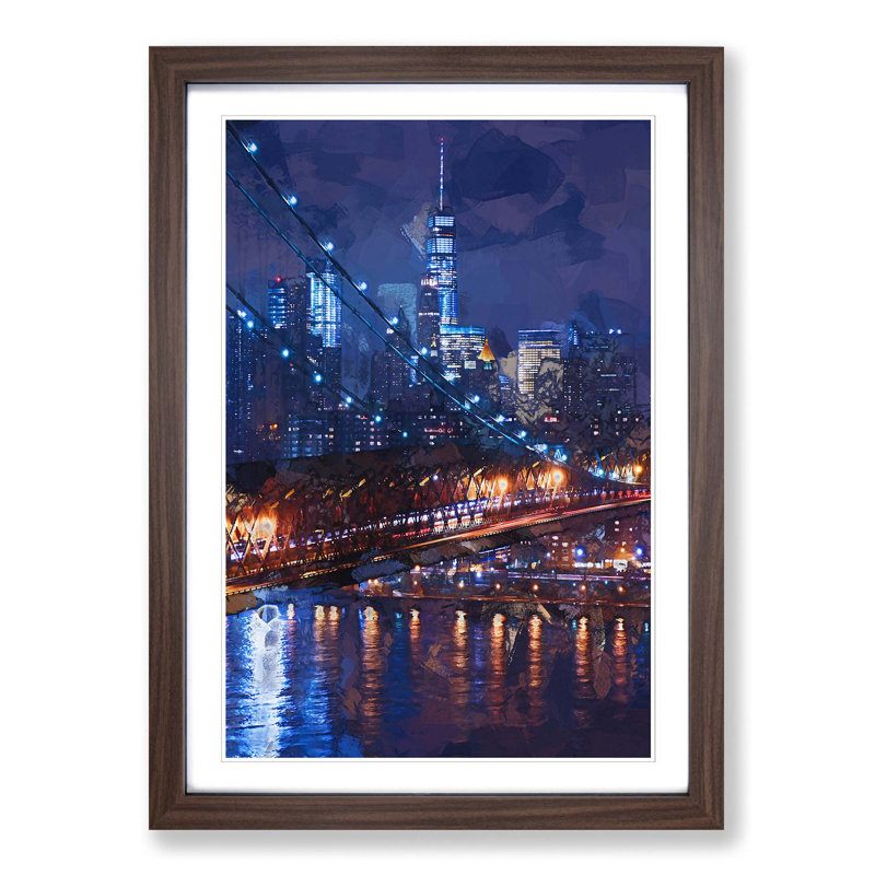View of New York City in Abstract - Picture Frame Graphic Art Print, 50cm H x 35cm W x 2cm D, Walnut
