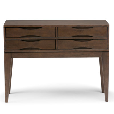 Harper 40"W Solid Hardwood Mid-Century Modern Entryway Console Table in Walnut Brown with 4 Drawers