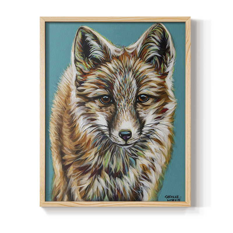 Teal Fox Framed Print - Solid Wood, 30" H x 24" W