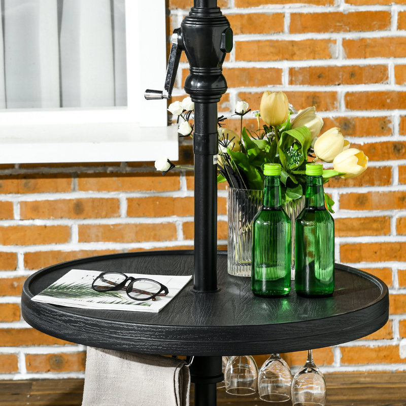 Plateau pour parasol 23,5 "avec porte-bouteilles et porte-bouteilles pliable - noir pour la plage, serviette de jardin, terrasse